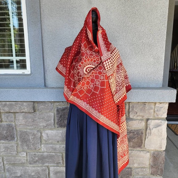 NWT Rusty Red Silk Scarf, Red Polka dot Silk Scarf, Red floral print Sil… - Picture 3 of 10